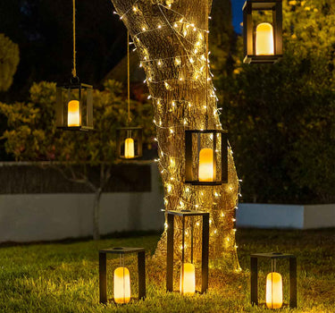 Portable metal lantern without cables with flame effect/fixed SIROCO